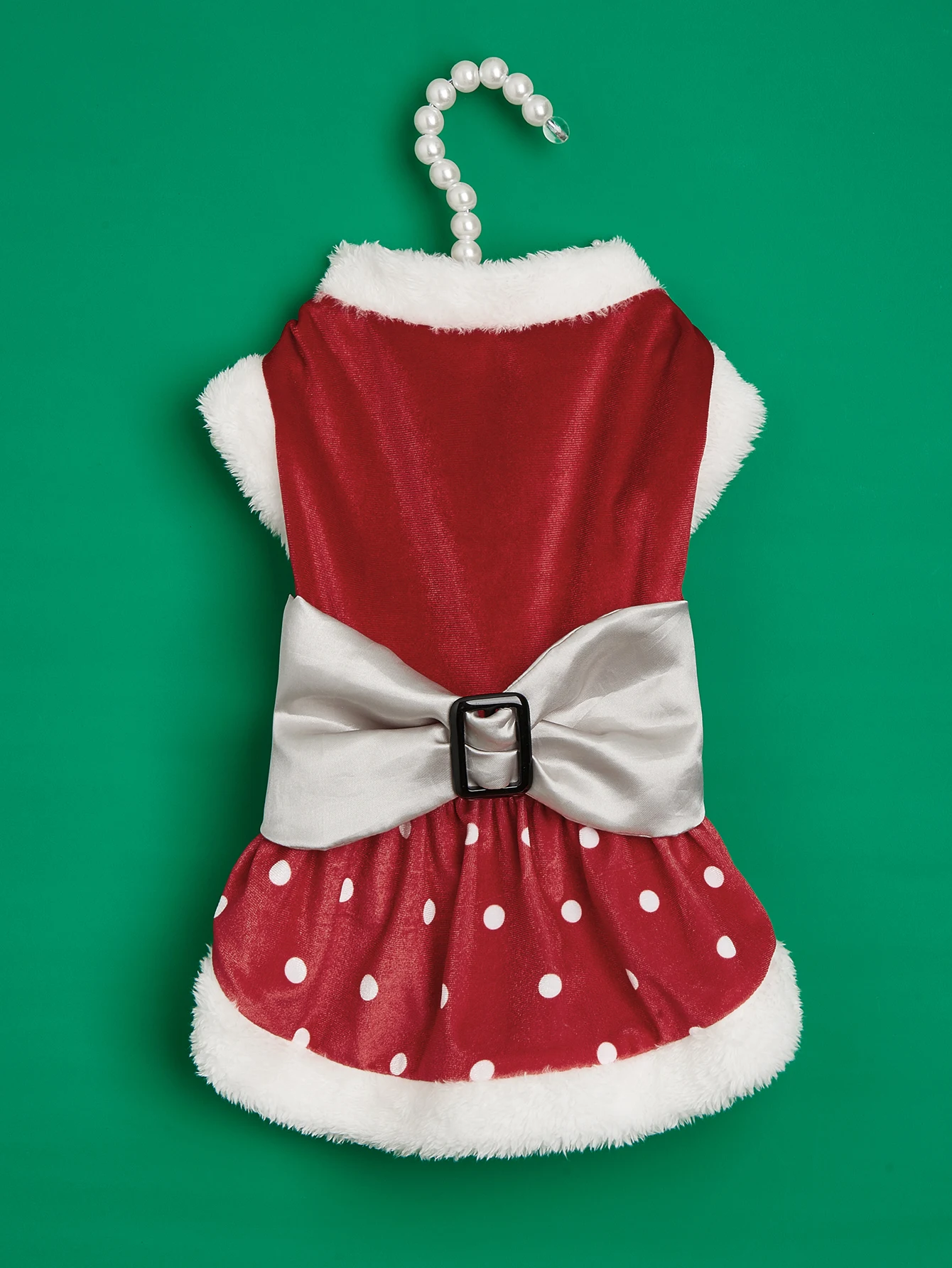 Vestidos de Navidad para perros pequeños, disfraz de lunares para cachorros con lazo, ropa cálida de felpa para mascotas, ropa suave - imagen 3