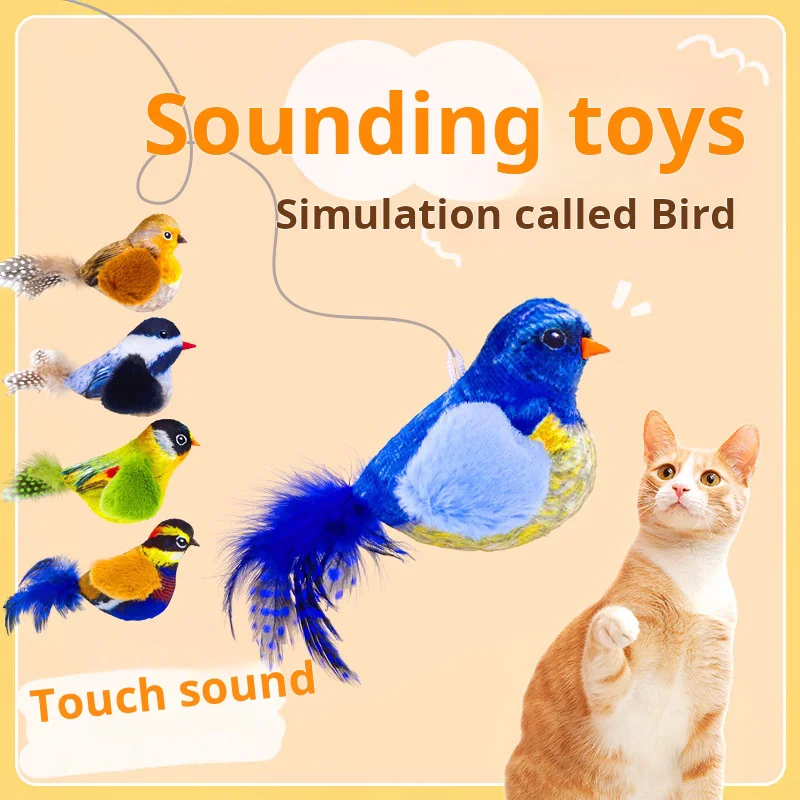 Juguete para Gato de mascota, simulación de llamada, sonido de pájaro, juguete de peluche, artefacto de alivio de autilaridad para gato, colgante, gato de burlas automático