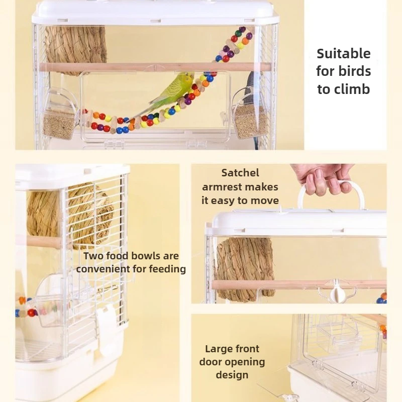 Jaula de acrílico transparente para pájaros, jaula de visualización canaria portátil para loros y periquitos, alambre grande para el hogar, Villa para pájaros, suministros para cría de mascotas - imagen 5