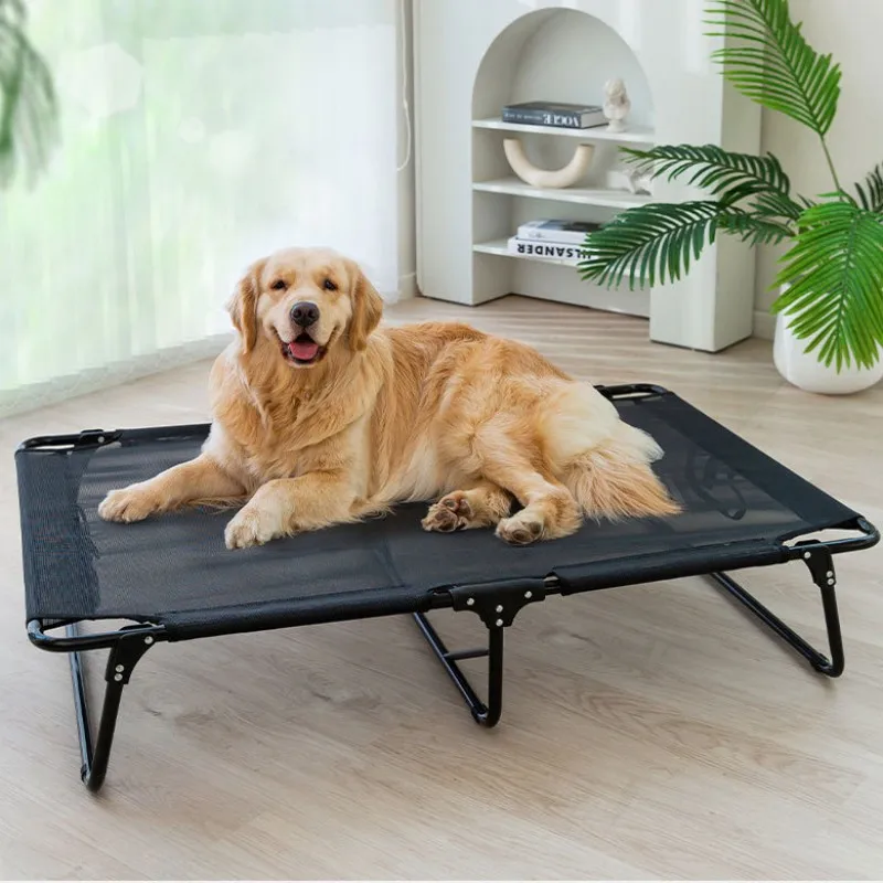 Cama plegable para perros grandes, perrera para dormir, transpirable, con marco de hierro, para acampar, suministros para mascotas