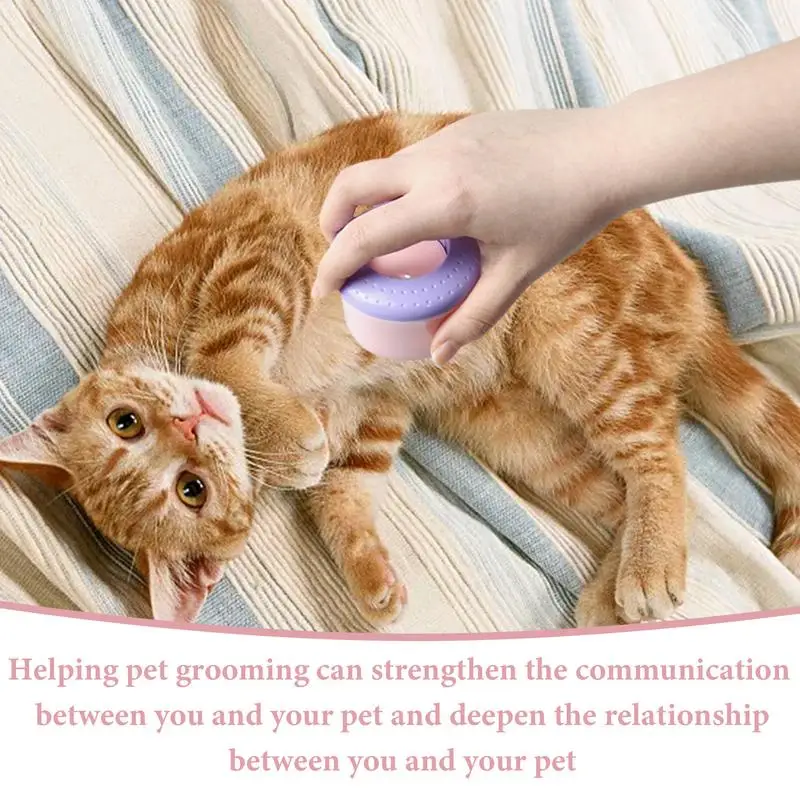 Cepillo de pelo redondo para gato, cepillo redondo con botón trasero para pelo de Mascota, experiencia de masaje, cepillo de aseo con punta recubierta de goma - imagen 3