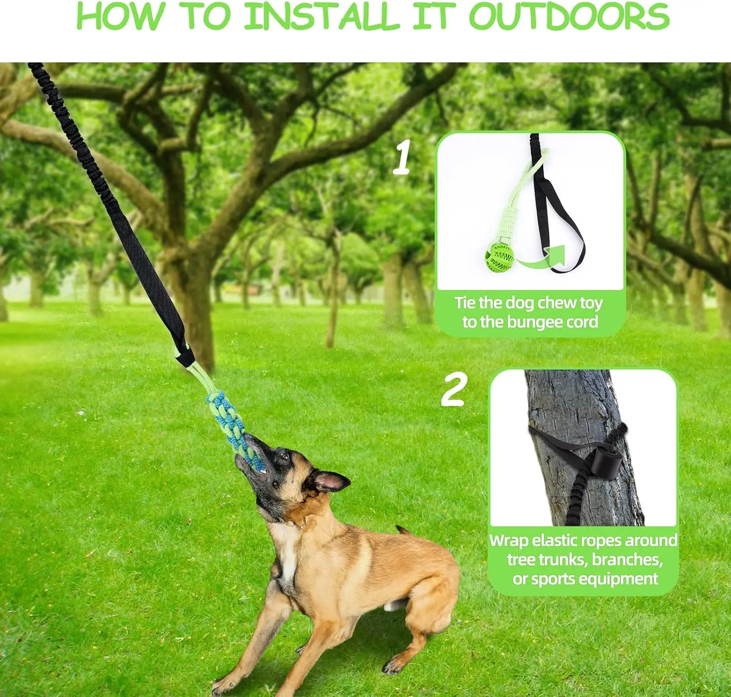 Juguetes de cuerda para perros con poste de resorte, juguete interactivo para perros, juguete para perros colgantes con cuerda elástica para interiores/exteriores - imagen 4