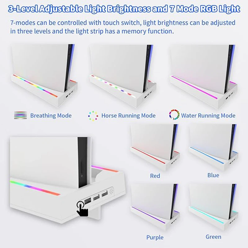 Soporte de pared para PS5 con luz RGB, soporte para PS5 con 3 puertos USB, Kit de montaje en pared para PS5 4 en 1 con 2 mandos - imagen 5