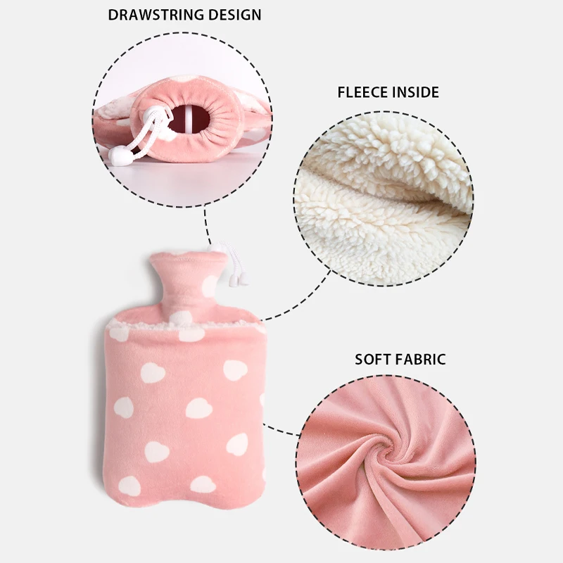 Bolsa de agua caliente de trébol a prueba de frío para invierno, 1000/2000ML, con calefacción de agua, felpa de mano, súper Flexible y resistente a la presión - imagen 5