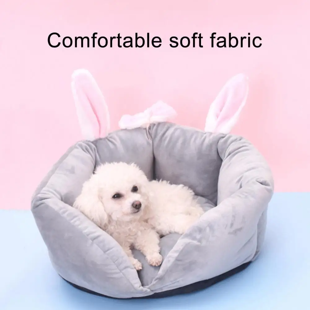 Bonita cama cómoda para mascotas, nido de dormir de invierno, no desmontable, forma de conejo de dibujos animados, gato y perro - imagen 5