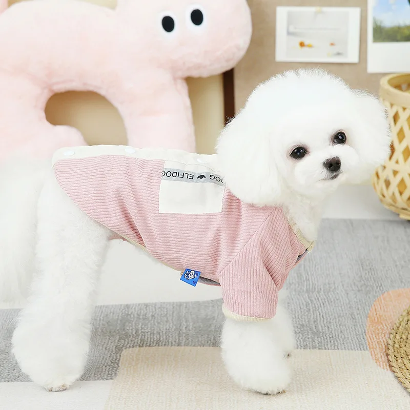Chaqueta de pana de otoño e invierno para mascotas, forro de perro Lambswoon, oso de peluche con chaqueta de piernas de pana de invierno, ropa para perros pequeños - imagen 3