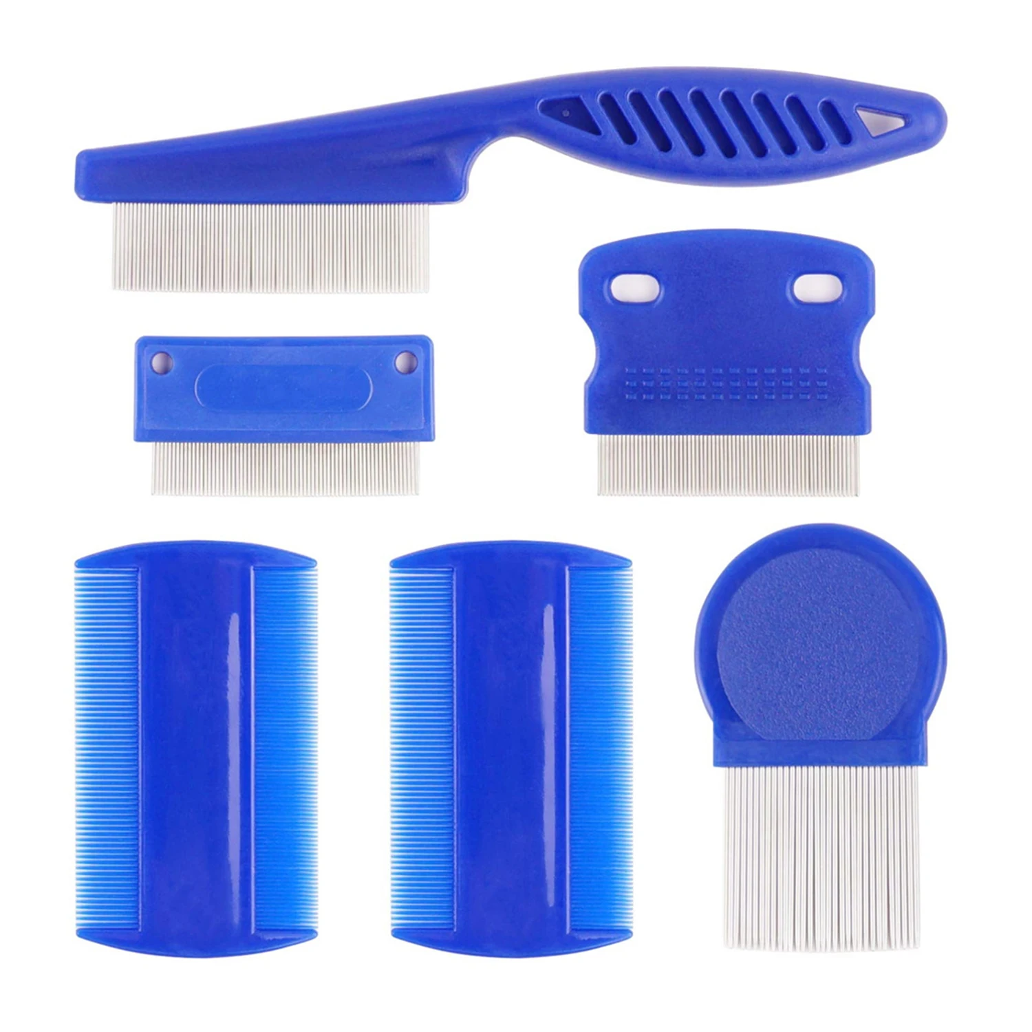 6 unids/set peine para pulgas para mascotas cabeza de acero inoxidable peine para piojos dientes finos perros gatos peines de aseo herramienta de desmaste eliminación de manchas de rasgado para mascotas