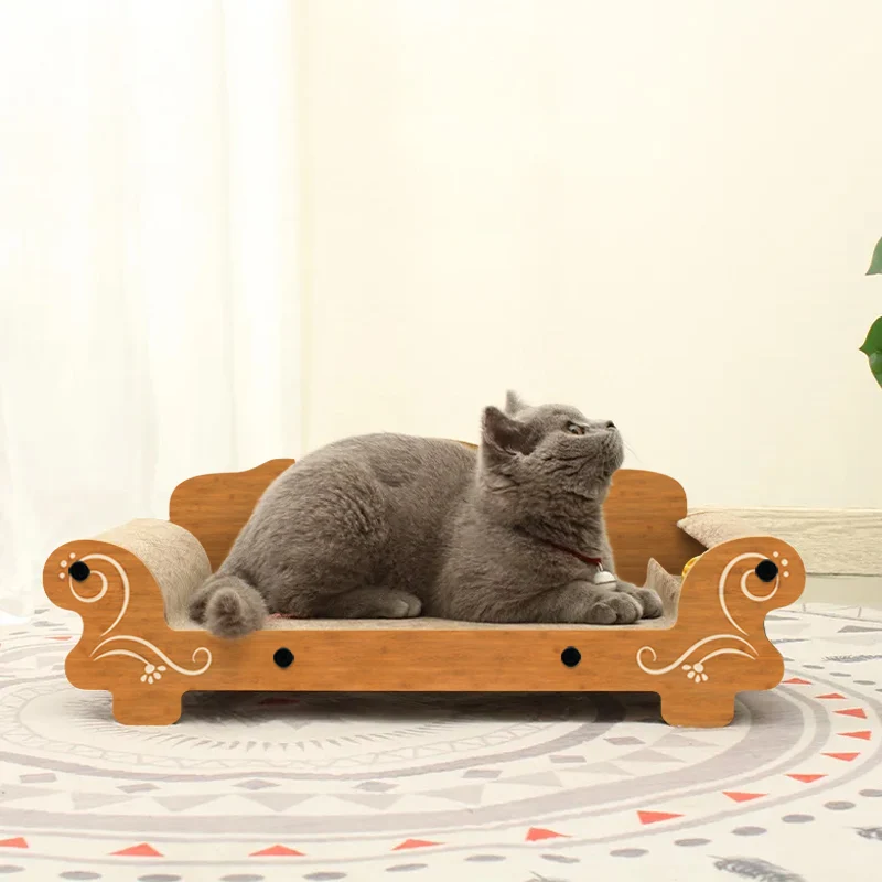 Rascador de madera para gatos, cama de cartón con forma de sofá para rascar, tablero rascador corrugado