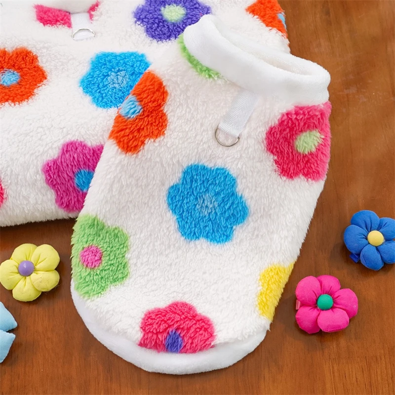 Sudadera de colores con flores para mascotas y gatos, ropa de lana suave para perros grandes Husky, ropa cálida de invierno para cachorros, monos transpirables - imagen 4