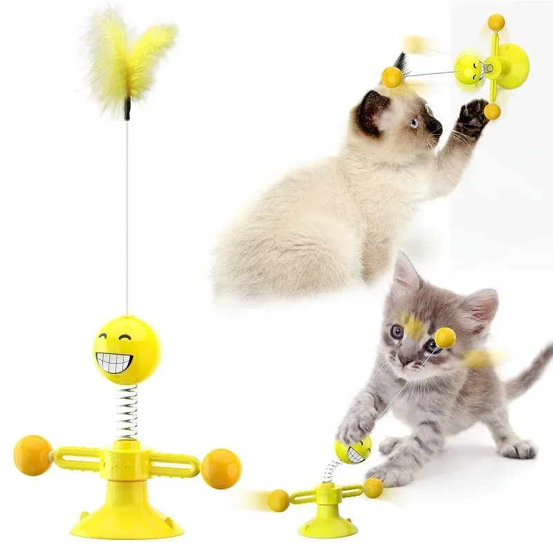 Molino de viento para gatos, juguete para el pelo, brillo de goma, resorte giratorio para rascar, juguetes para mascotas humanas, tocadiscos para gatos, productos para mascotas - imagen 5