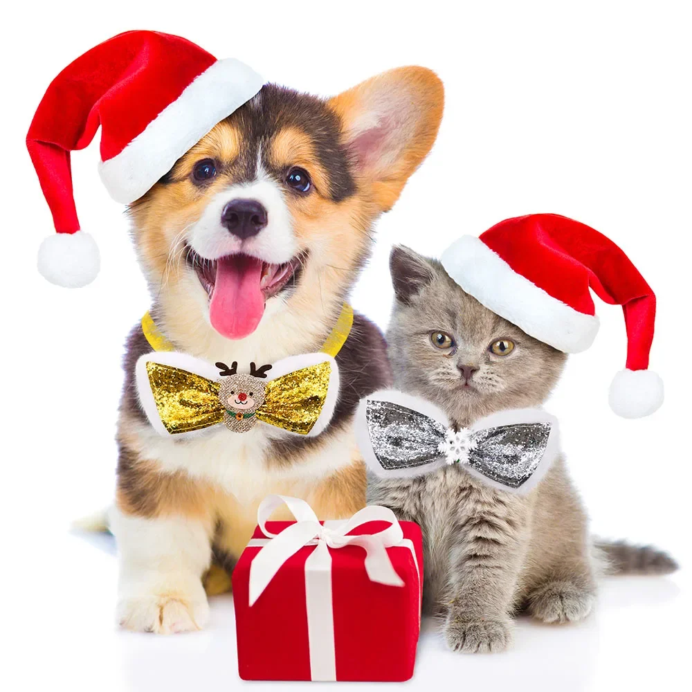 Pajaritas de Navidad para perros, banda elástica de lentejuelas, Collar de pajarita para mascotas pequeñas y medianas, accesorios para mascotas, 30 piezas - imagen 3