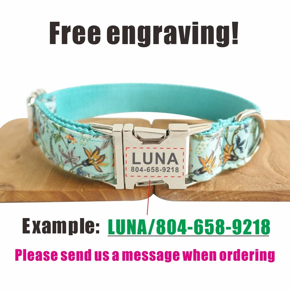 Collar de perro personalizado con grabado gratuito, correa para mascotas a juego, hebilla de Metal de contactos personalizados, Collar de flores transparente con agua - imagen 4