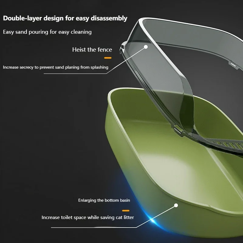 Arena antisalpicaduras de plástico abierta, arena para gatos, inodoro para gatos, gran capacidad, arena para gatos semicerrada engrosada, limpieza de bañera - imagen 5