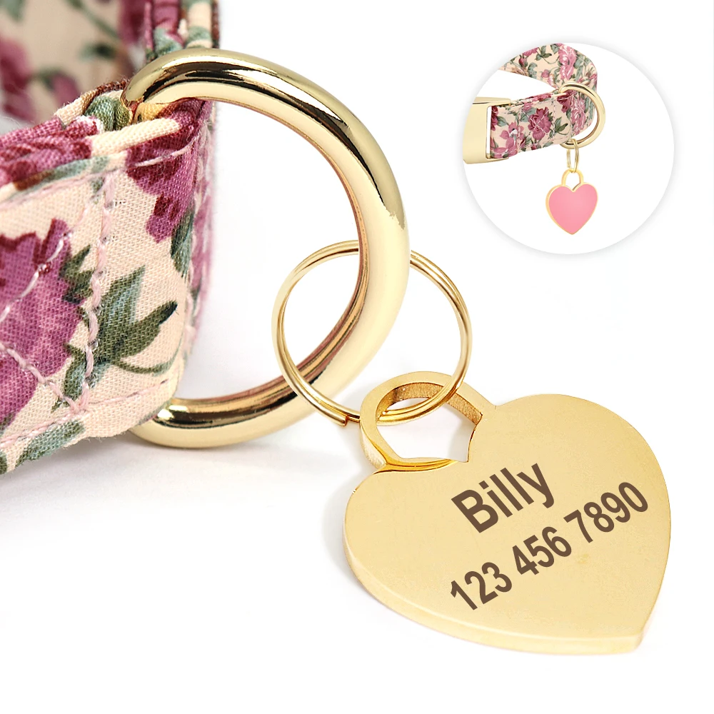 Collar personalizado para perros – Placa grabada diseño flor y corazón - imagen 3