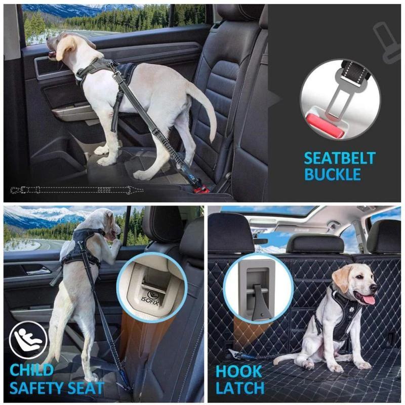 Cinturón de seguridad ajustable para perro, correa de seguridad para coche, cinturones para vehículo, arnés de cuerda de nailon reflectante, accesorios para perros pequeños y grandes - imagen 3