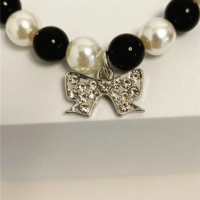 Collar de perro Noble, joyería con colgante de lazo, collares ajustables para niñas, decoración de perlas de colores combinados, Collar con arnés, accesorio para perro mascota - imagen 3