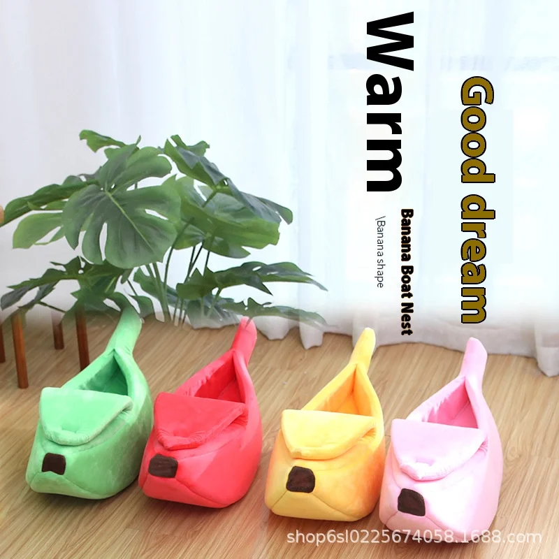 Cama para gatos con forma de plátano, camas divertidas y acogedoras para gatos, cesta portátil duradera y cálida para mascotas, perrera, cojín para perros, suministros para gatos Multicolor - imagen 2