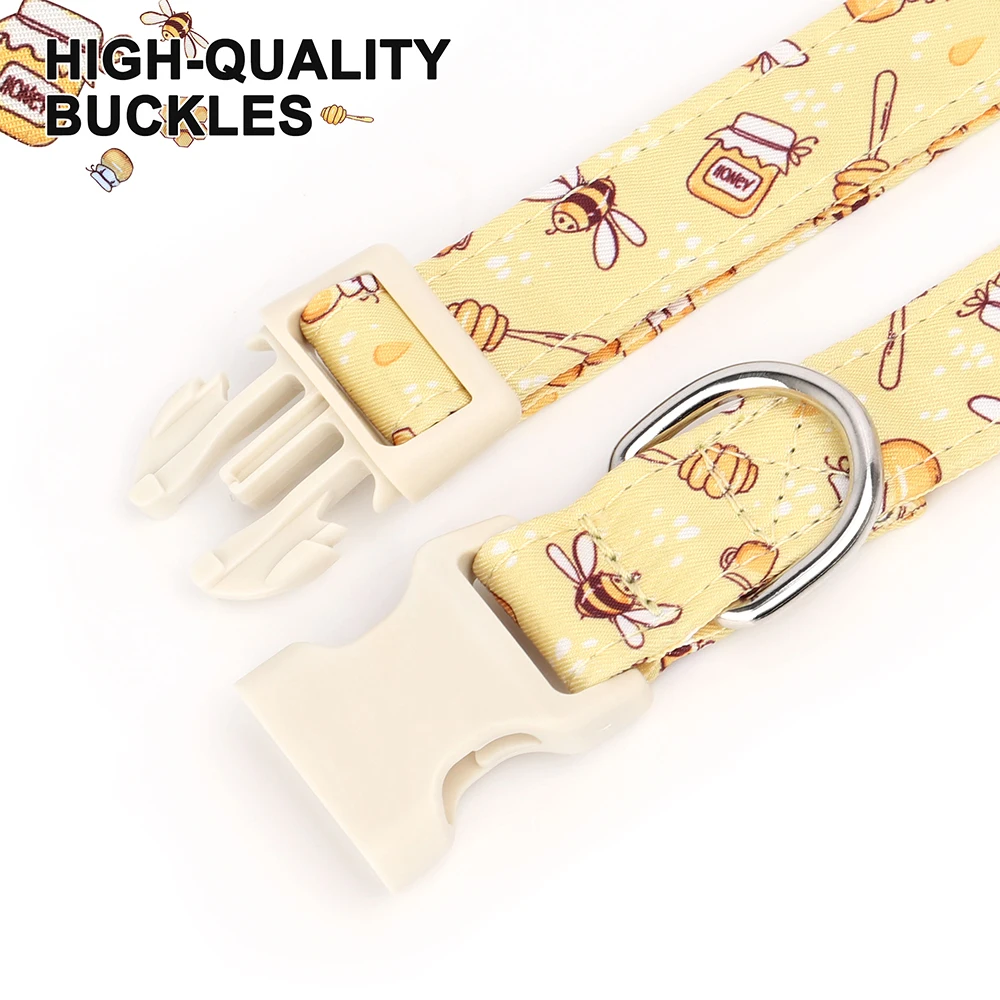 Collar de nailon ajustable con estampado bonito para perro, Collar con patrón de flor de abeja naranja, para mascotas pequeñas, medianas y grandes - imagen 4