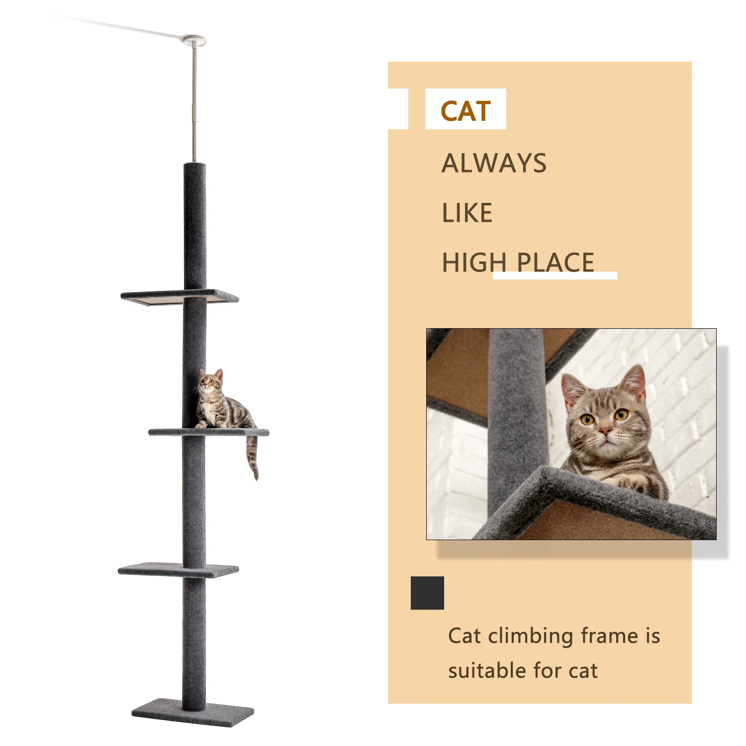 Torre de árbol de escalada para gatos de 5 niveles, estantes de poste de rascado para gatos, plataforma multicapa, súper grande con bola colgante - imagen 4