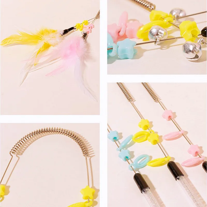 Juguete para gatos con plumas, palo de rompecabezas resistente a mordeduras, juguetes interactivos con mango largo para gatos, suministros para mascotas - imagen 2