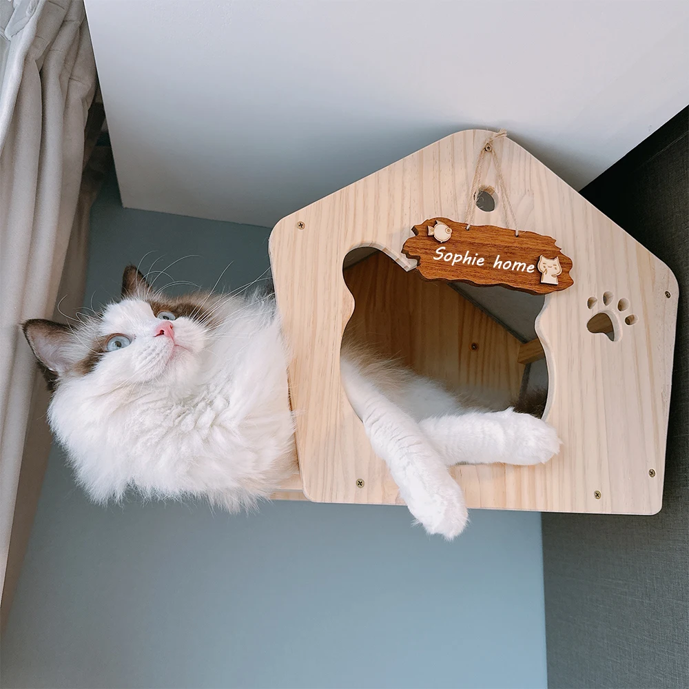 Muebles de pared para gatos, casa de madera para gatos, escalones montados en la pared, escalera flotante para dormir y descansar para la mayoría de gatos gatitos - imagen 2