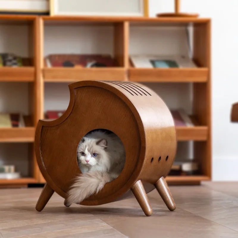 Casa para perros y gatos, refugio de invierno semicerrado, círculo de madera para interiores, cama para gatos transpirable, decoración del hogar, productos para mascotas, accesorios - imagen 4
