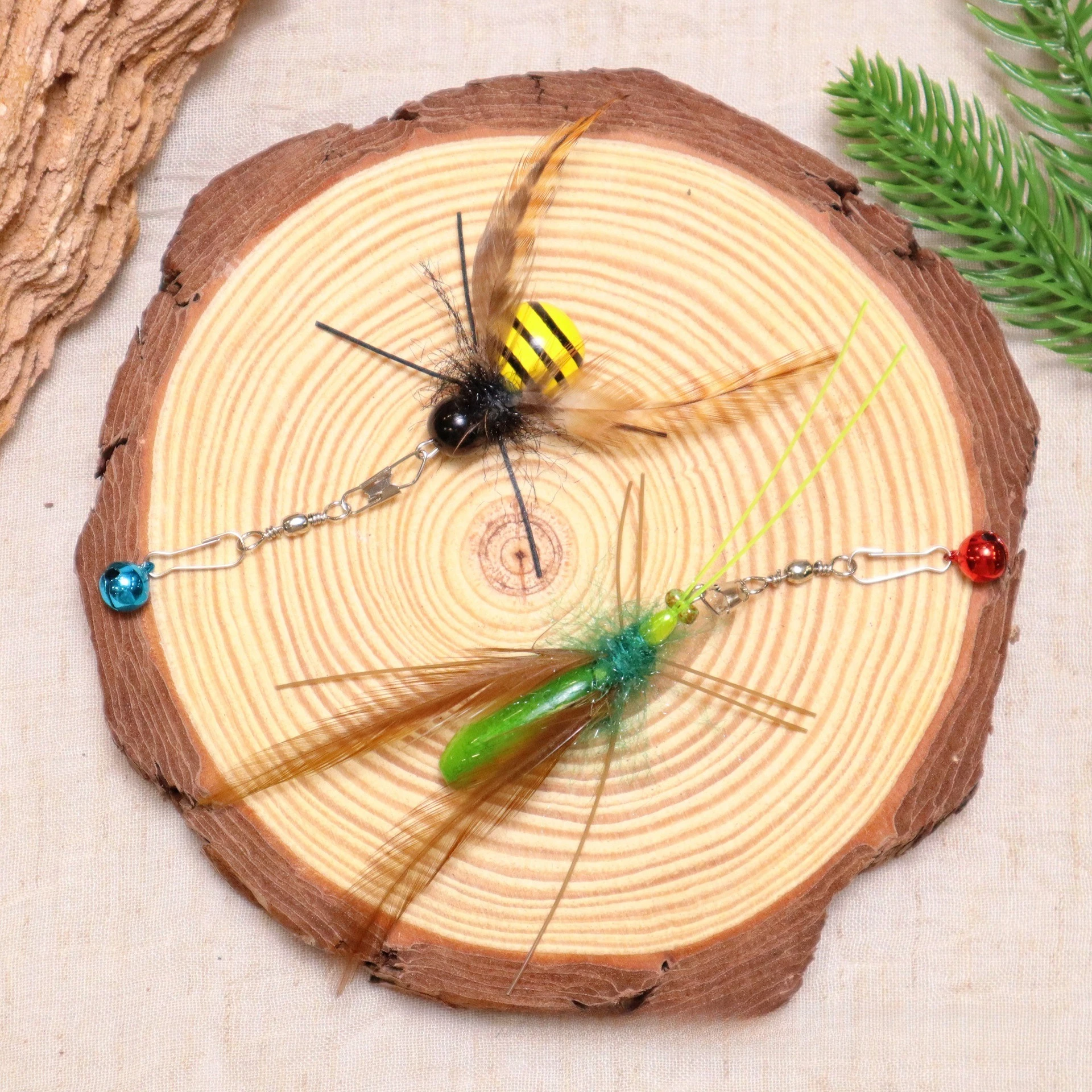 Accesorios de repuesto de plumas de abeja Mantis de simulación, palo divertido para gato, varilla Teaser, juguete para mascotas, plástico y madera, 2 uds. - imagen 4