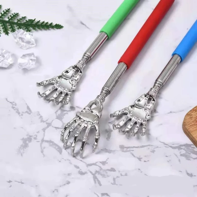 Rascador de espalda telescópico de Palma de calavera, masajeador de mano con mangos de goma, herramienta divertida y novedosa para palo de mano de descompresión - imagen 4