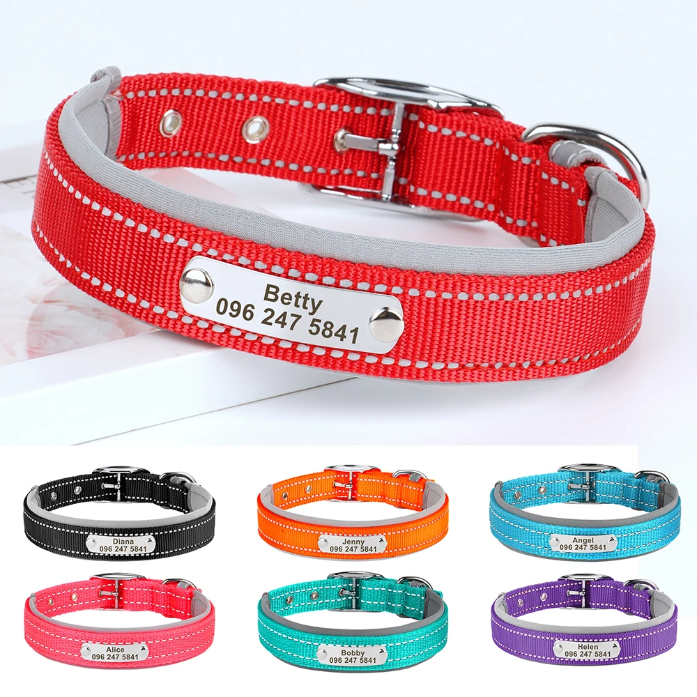 Collar de perro personalizado, collares reflectantes de identificación para perros, collares de nombre grabados gratis, ajustables para perros pequeños, medianos y grandes, Pitbulls para mascotas