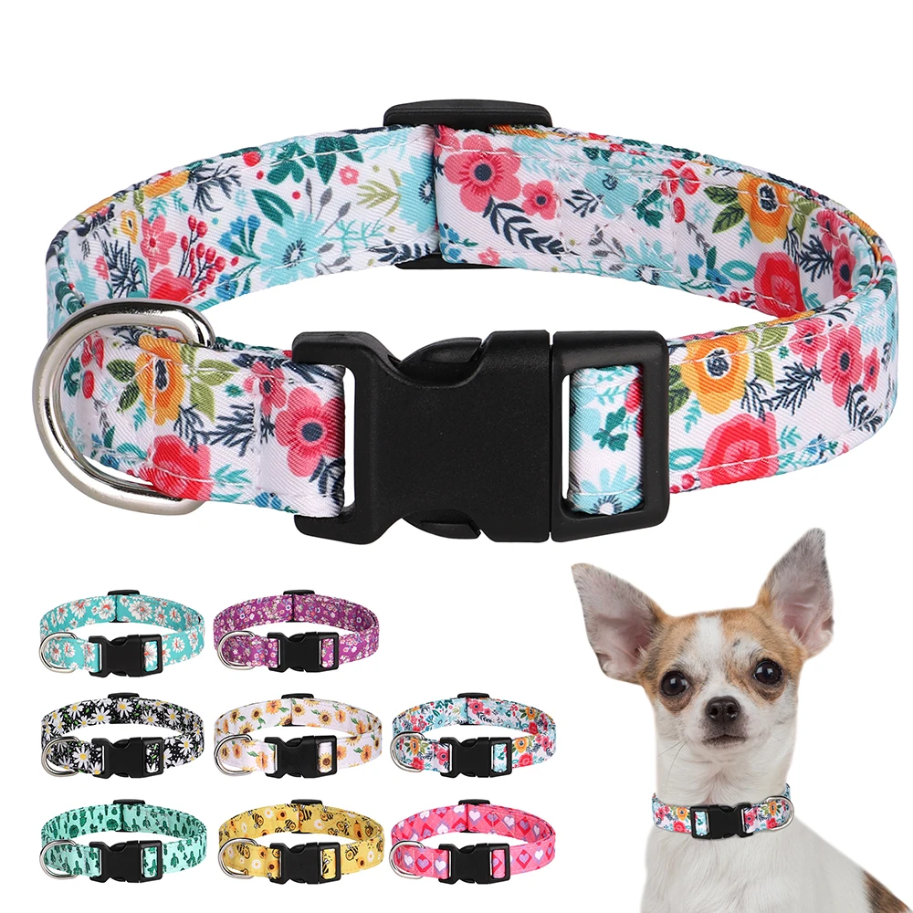 Collar para perro, collares para perros con estampado bonito, Collar para cachorros de nailon para primavera y verano, ajustable para perros pequeños, medianos y grandes, Chihuahua Pug