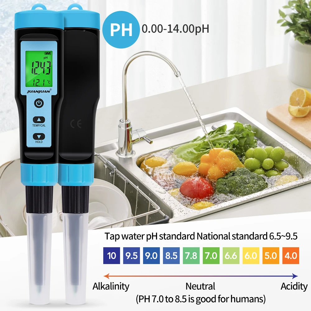 Medidor de PH para alimentos y masa, probador de acidez con retroiluminación LCD, medidor de PH del suelo, Detector de temperatura de PH portátil para alimentos cosméticos, queso, carne y fruta - imagen 5