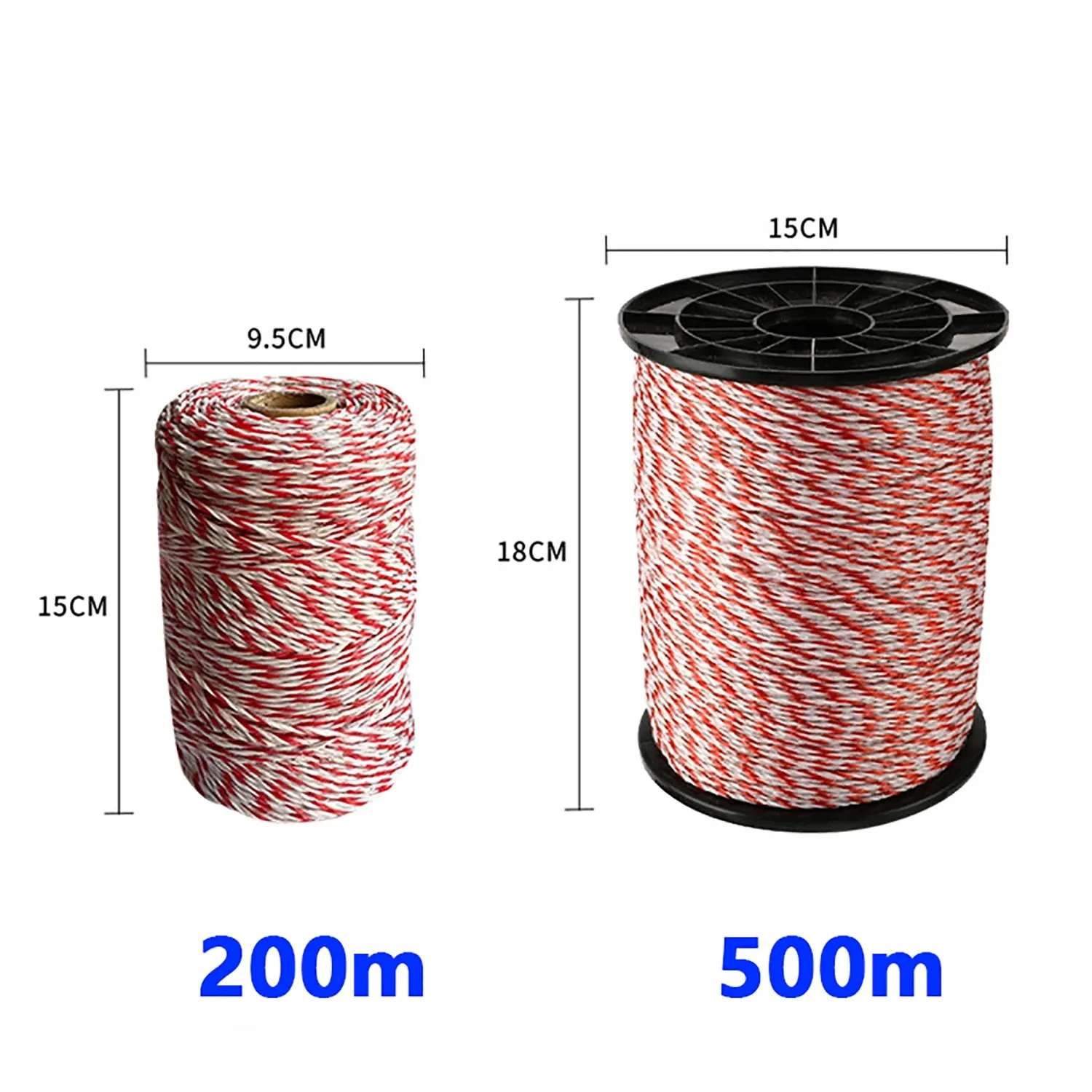 Rollo de 200/500M, cuerda de poliéster eléctrica con cuerda de polietileno de acero para cercas de animales y caballos, alambre y accesorio de resistencia ultrabaja - imagen 2
