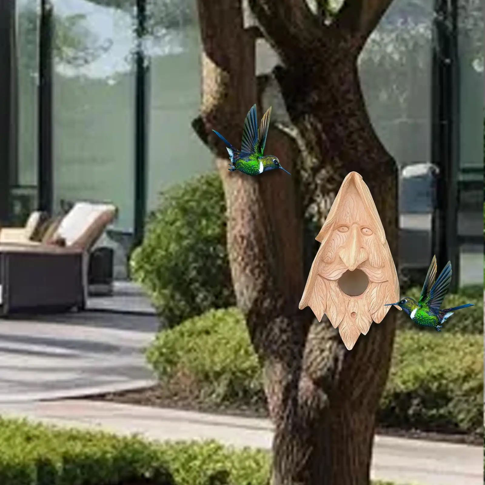 Tree Face Bird Feeder Birdhouse, Bird House Rustic, Resin, Decorative Bird Hut Bird Shelter for Backyard Yard Decoration