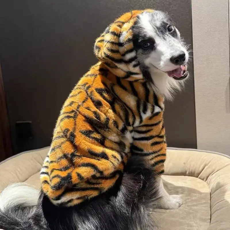 Suéter de piel de tigre para perros grandes, ropa cálida con estampado de leopardo para Doberman Border Collie Media, ropa para perros grandes en invierno - imagen 5