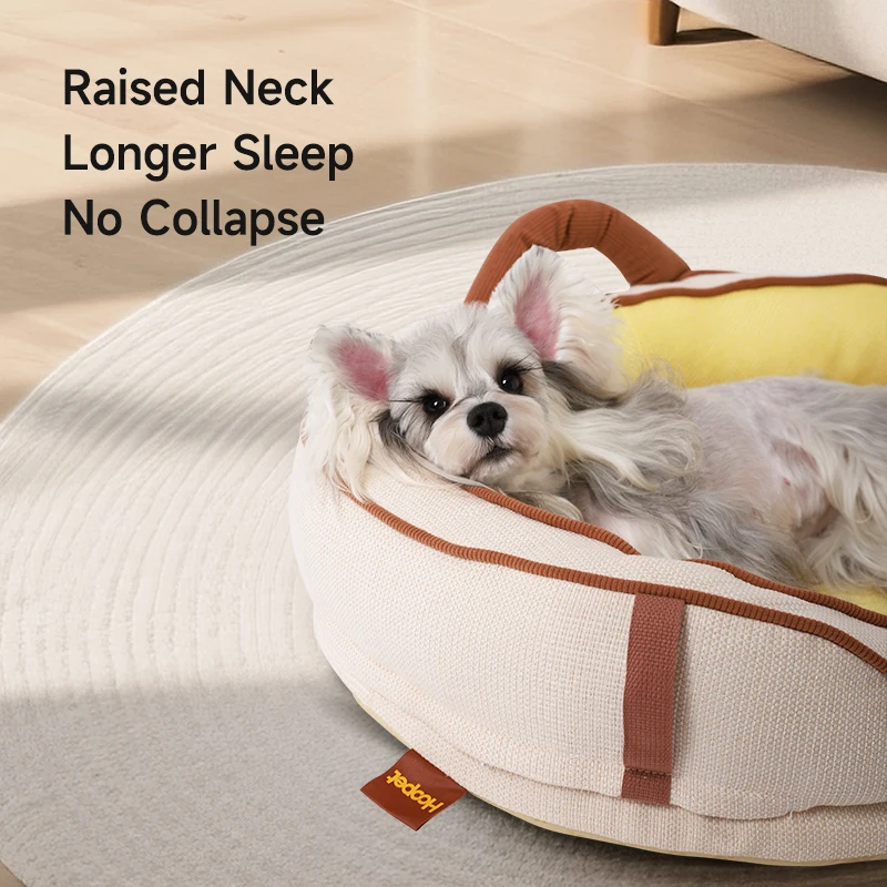 HOOPET Cama redonda para mascotas para perros pequeños y gatos, funda lavable extraíble, cama ortopédica de felpa para cachorros con soporte para el cuello, transpirable - imagen 4