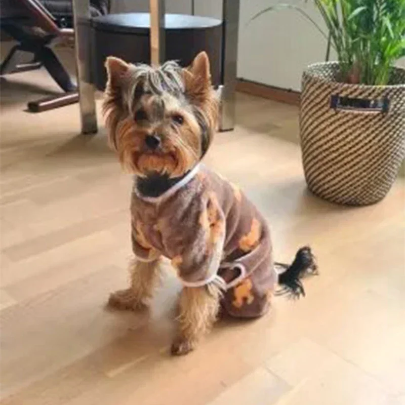 Nueva ropa para cachorros, pelele con capucha con estampado de oso, bonito traje para mascotas, ropa para perros y gatos de cuatro patas, conjunto de franela - imagen 3