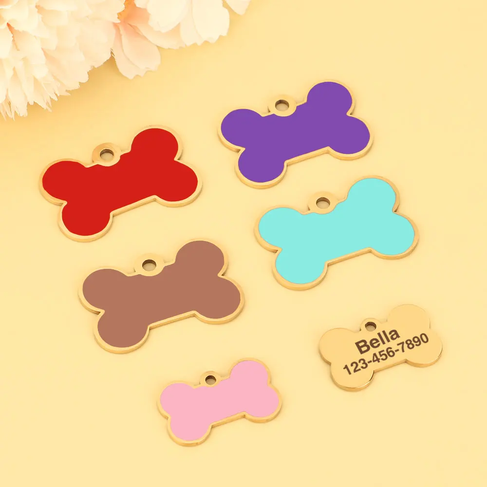 Etiqueta de perro personalizada con forma de hueso, colgante con placa con nombre de gato y cachorro, etiquetas de nombre de mascota grabadas gratis, antipérdida para perros y gatos, accesorios para Collar - imagen 2