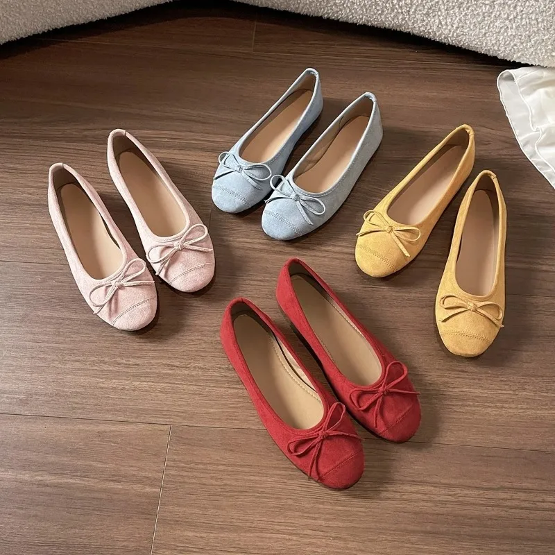 Zapatos bailarina de gamuza con lazo y suela suave – Estilo francés - imagen 5