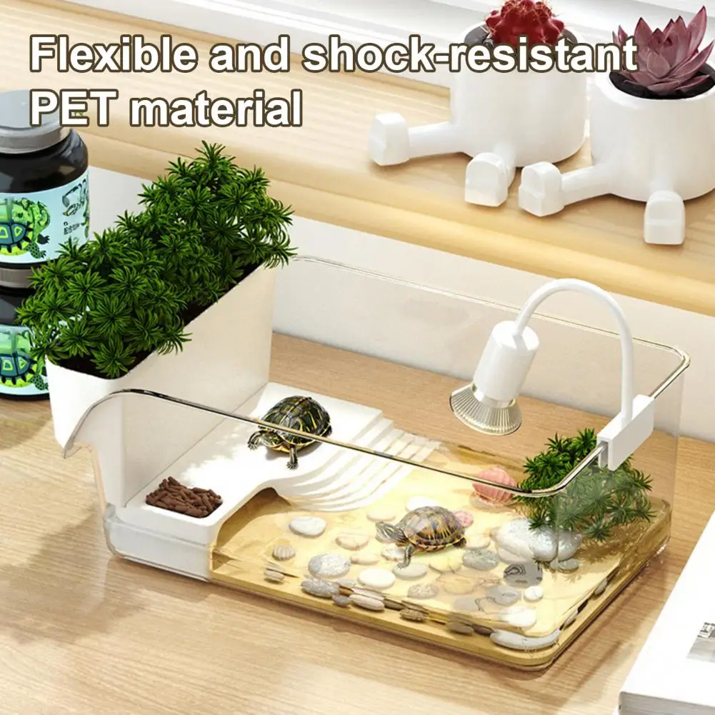 Tanque de tortuga con plataforma para tomar el sol, pequeño tanque de acuario transparente de plástico, Micro terrario de escritorio, hábitat para tortugas, cangrejos y cangrejos