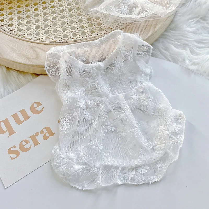 Vestido de encaje blanco de princesa para deshierbe de perro, malla fresca para gato, ropa para perros pequeños y medianos, Chihuahua, falda para mascotas, nuevo - imagen 3