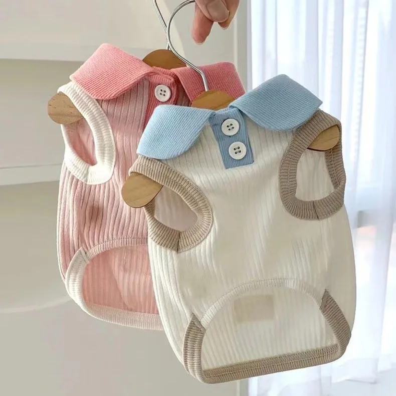 Camiseta fina con solapa para perro y gato, camiseta sin mangas con contraste bonito, osos de peluche, ropa para gato y perro pequeño de Pomerania, chaleco refrescante para perro - imagen 2
