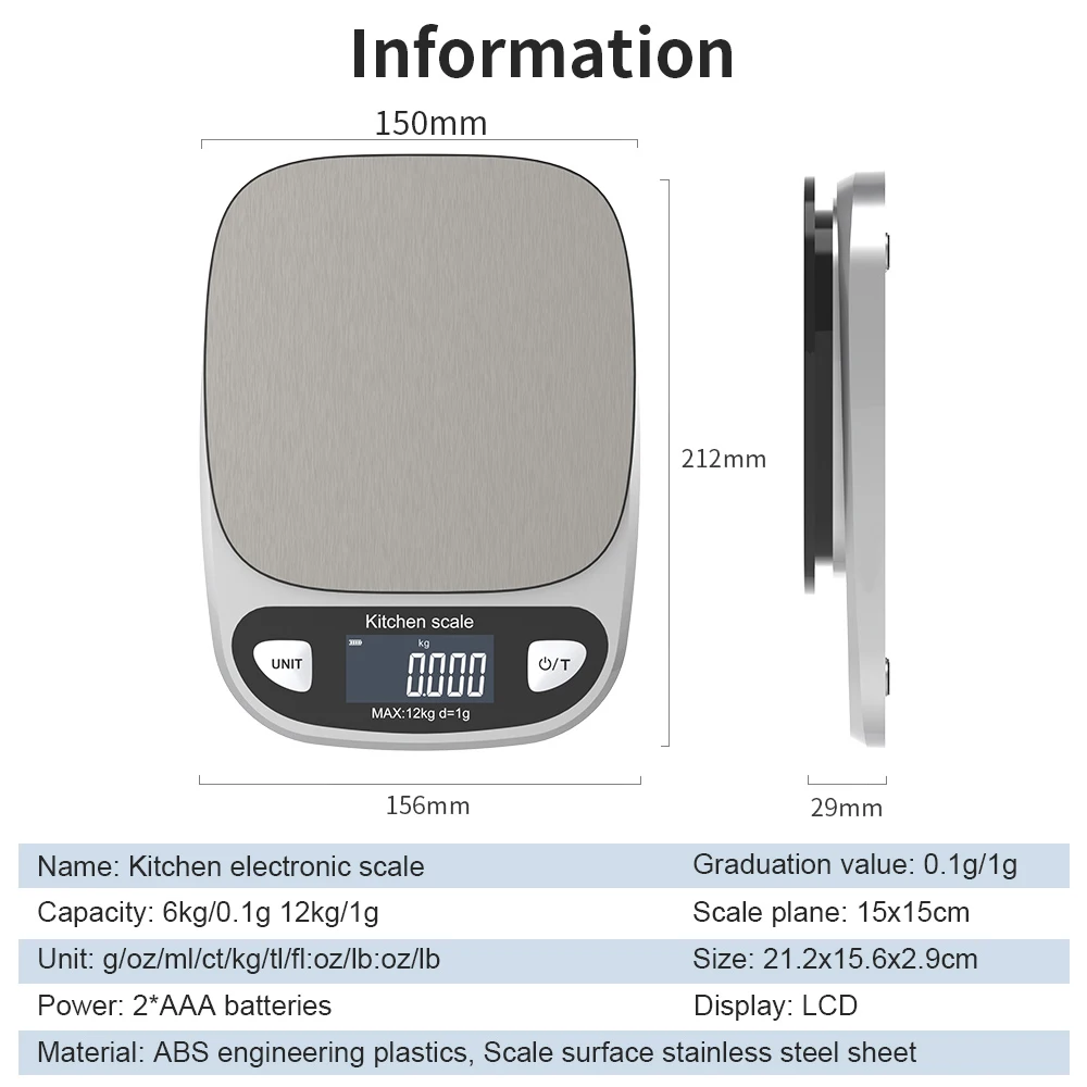 Báscula de cocina para alimentos de 6/12KG, báscula electrónica de precisión, balanza Digital LCD, joyería, báscula de alimentos para café para hornear en el hogar - imagen 5