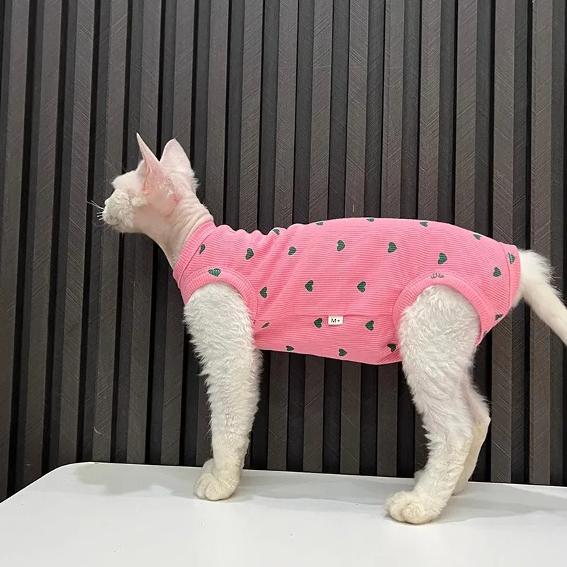 Mono con estampado de amor para gato Sphynx, camisa sin mangas transpirable refrescante de verano para ropa para gatos y perros pequeños, algodón acanalado - imagen 3