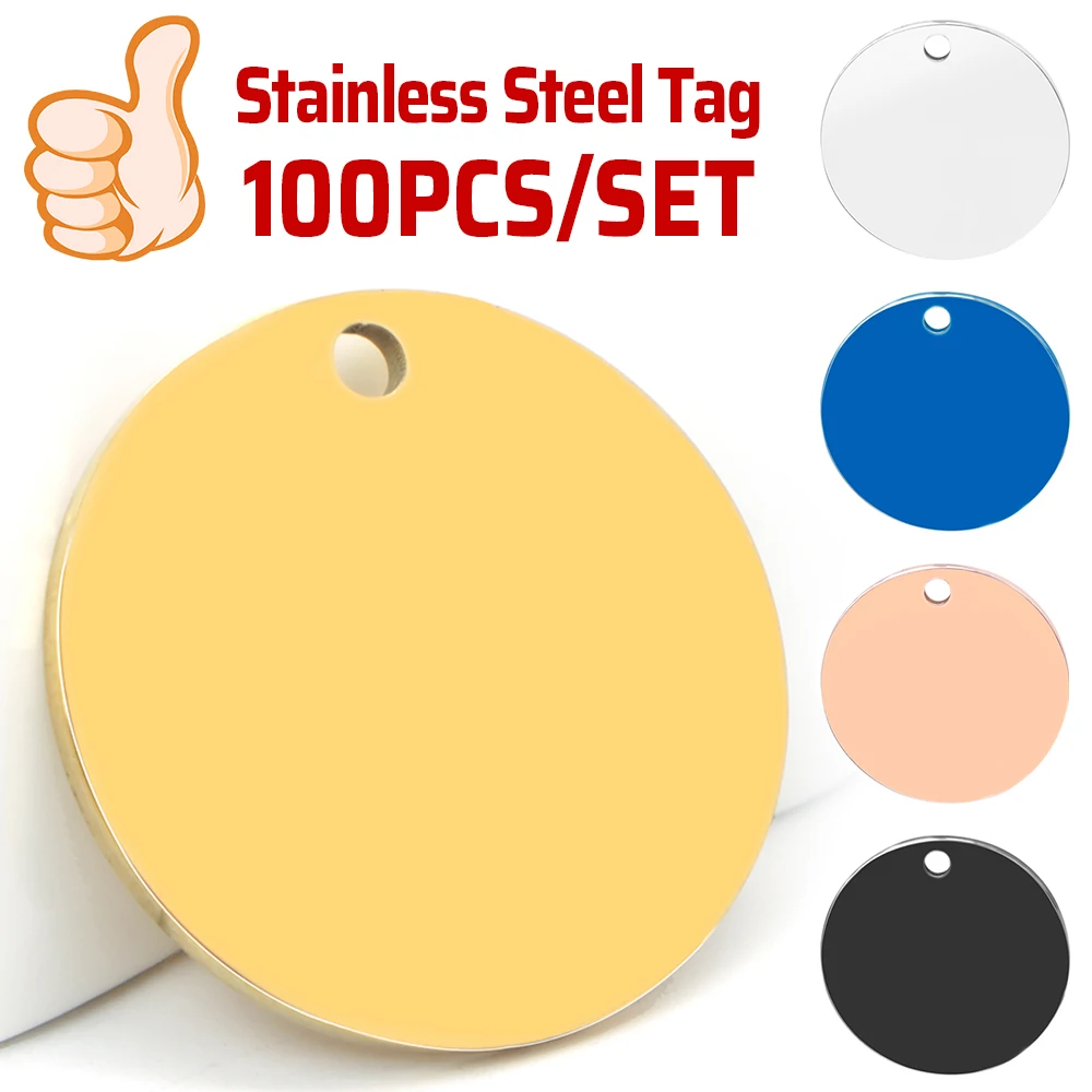 Colgante de Metal para perro y mascota, etiqueta de identificación redonda de acero inoxidable en blanco con grabado de 100 piezas, joyería para collar, placa de identificación, accesorios para gato
