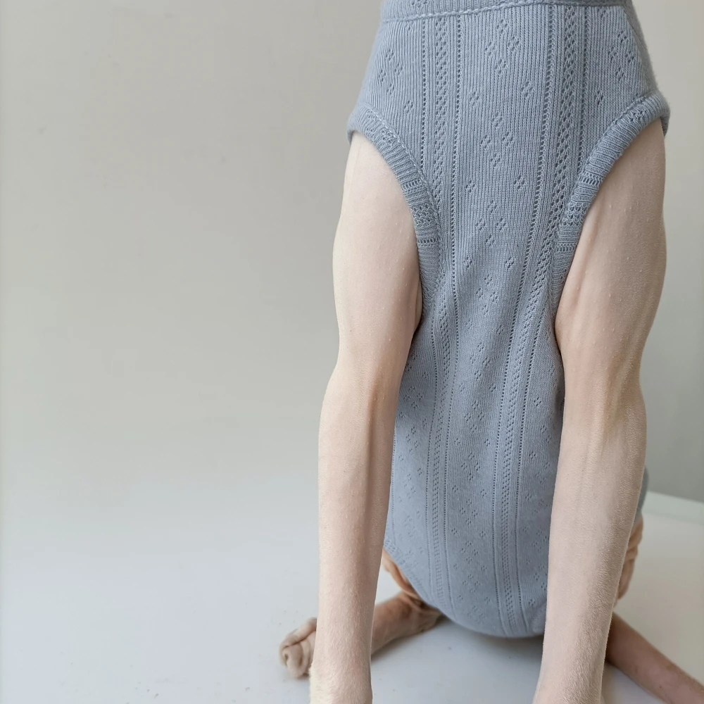 Ropa de verano para gatos Sphynx ropa de verano pijama de algodón de cuatro piernas herida de gato hembra desinfección antiácaros ropa de recuperación quirúrgica para gatitos devenrex ropa de cuerpo transpirable - imagen 3