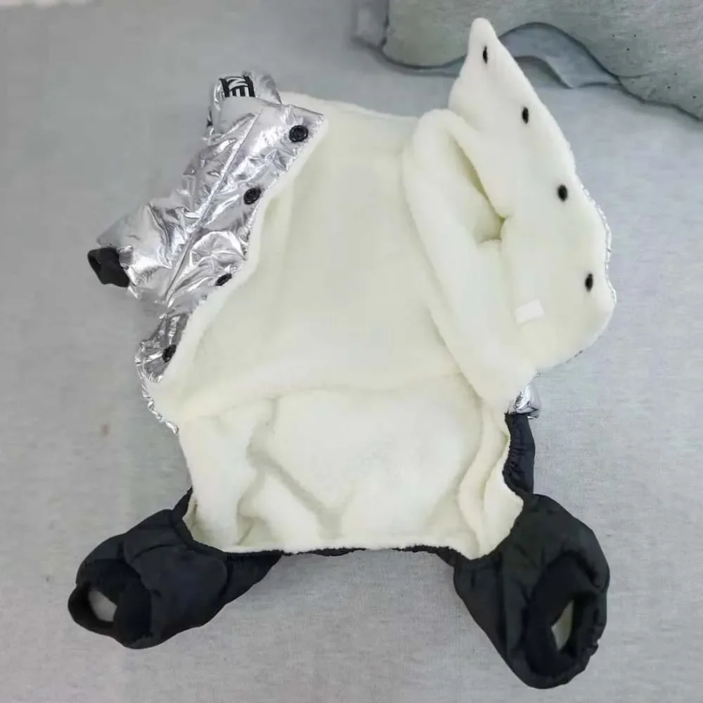 Mono plateado para perros, Sudadera gruesa con capucha para mascotas, Parka cálida, monos de cuatro patas para perros pequeños, chaqueta para cachorros, ropa de invierno para Yorkie - imagen 2