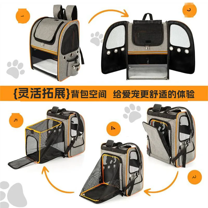 Bolsa para gatos de gran espacio, mochila transpirable de expansión para mascotas, barra de amarre para perros y gatos, bolsa portátil expandible para mascotas con doble hombro - imagen 4