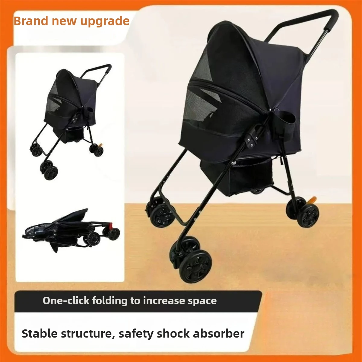 Cochecitos para mascotas universales para gatos y perros, gran espacio, cómodos cochecitos para perros, suministros para carritos para mascotas fáciles de plegar