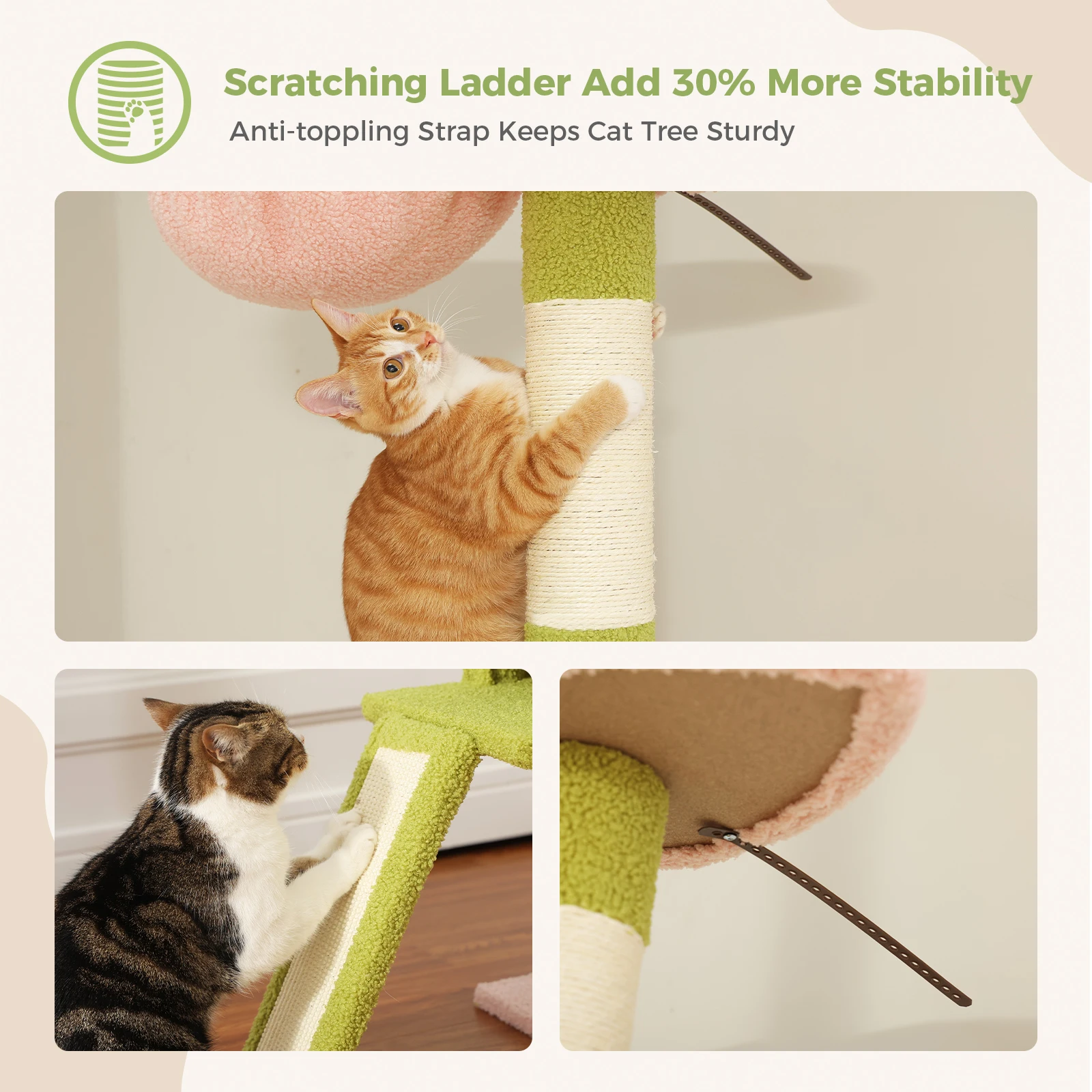 Torre de árbol para gatos de 5 niveles de piso a techo, árbol de escalada para gatos, altura ajustable para gatos de interior con escaleras para rascar Condo - imagen 4