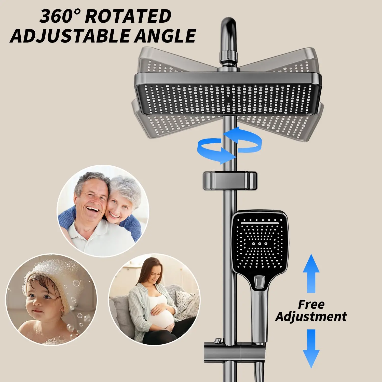 Juego completo de grifo de ducha de baño, ducha de lluvia con grifo negro, ducha de mano, pistola de ducha y grifo de bañera - imagen 3